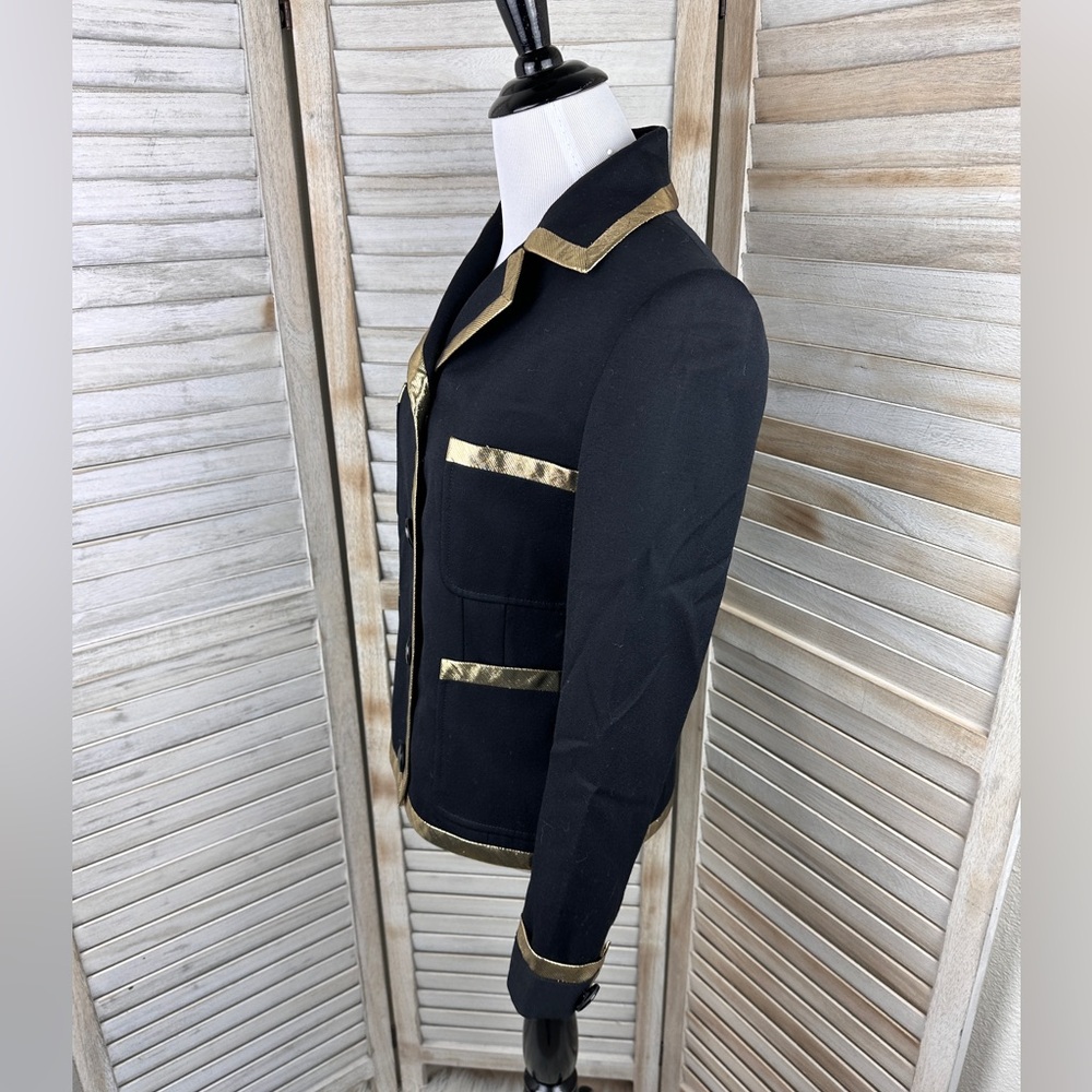 Vintage Valentino Boutique Military Gold Lame Trim Black Blazer Jacket Size 4 - Picture 5 of 9